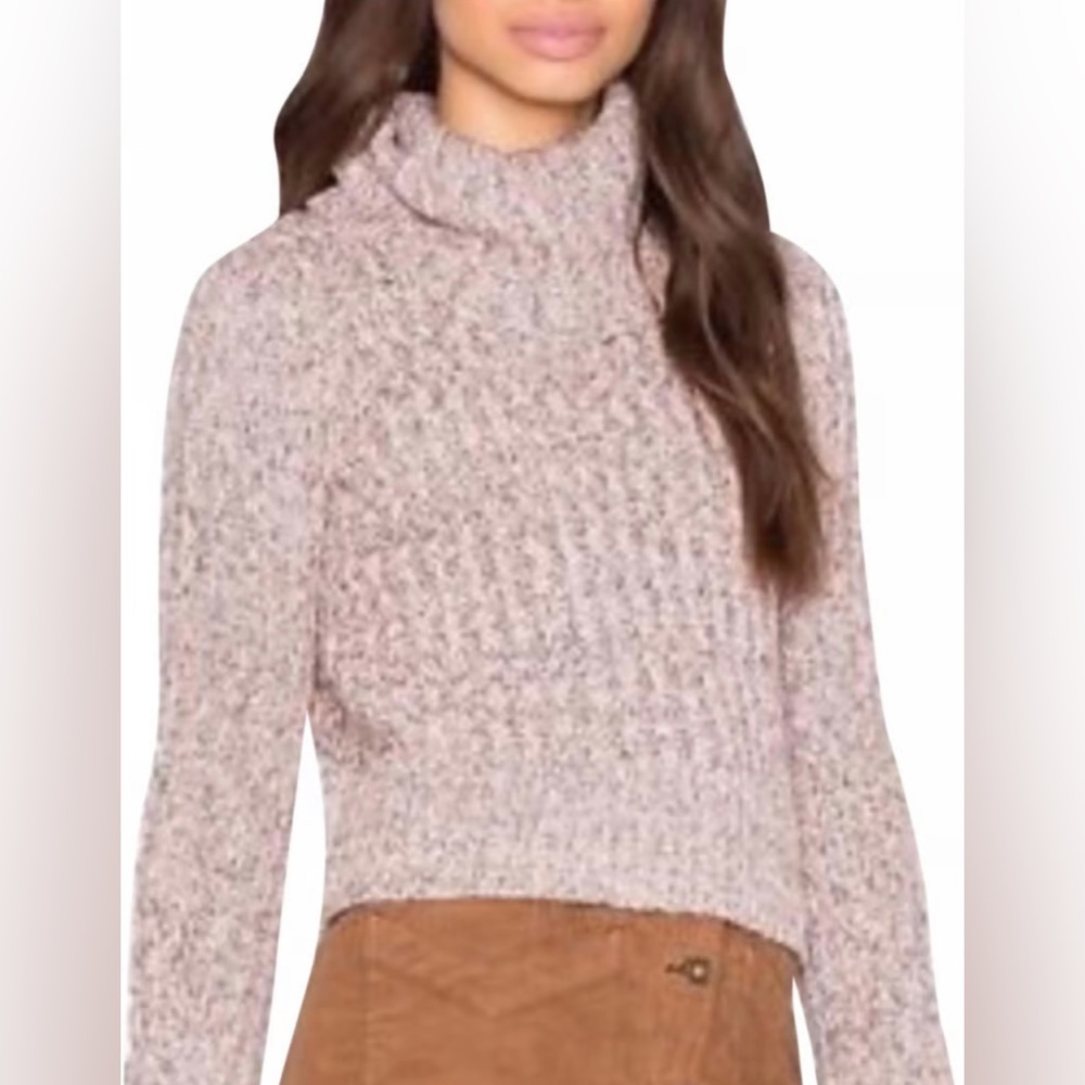Free People Ballet Combo Chunky Cable Knit Turtleneck Cropped Mauve Sweater, S